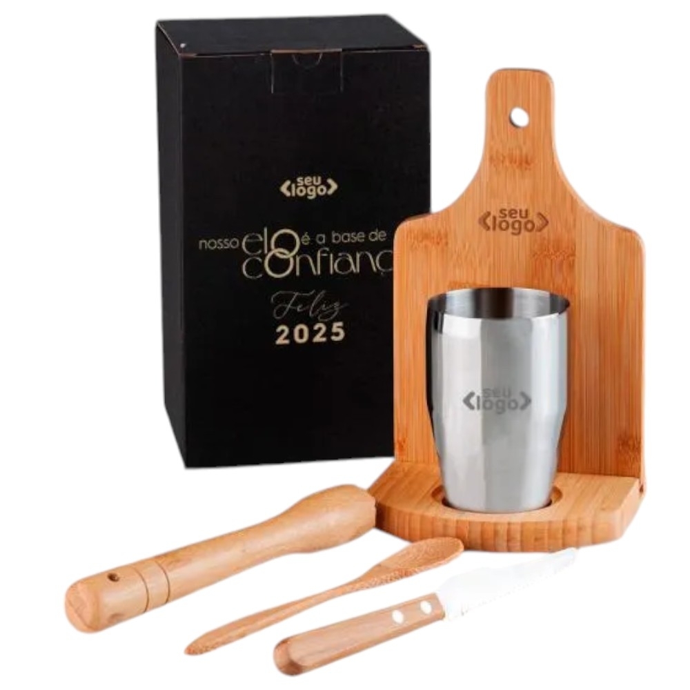 Kit para Caipirinha Personalizado com Copo Inox - 6 Peças | Brinde de Final de Ano Personalizado-KC-00443