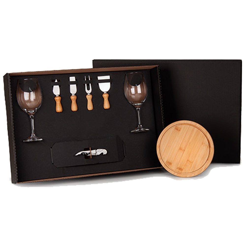 KIT QUEIJO E VINHO COM ABRIDOR SACA ROLHAS- 8 PÇS.